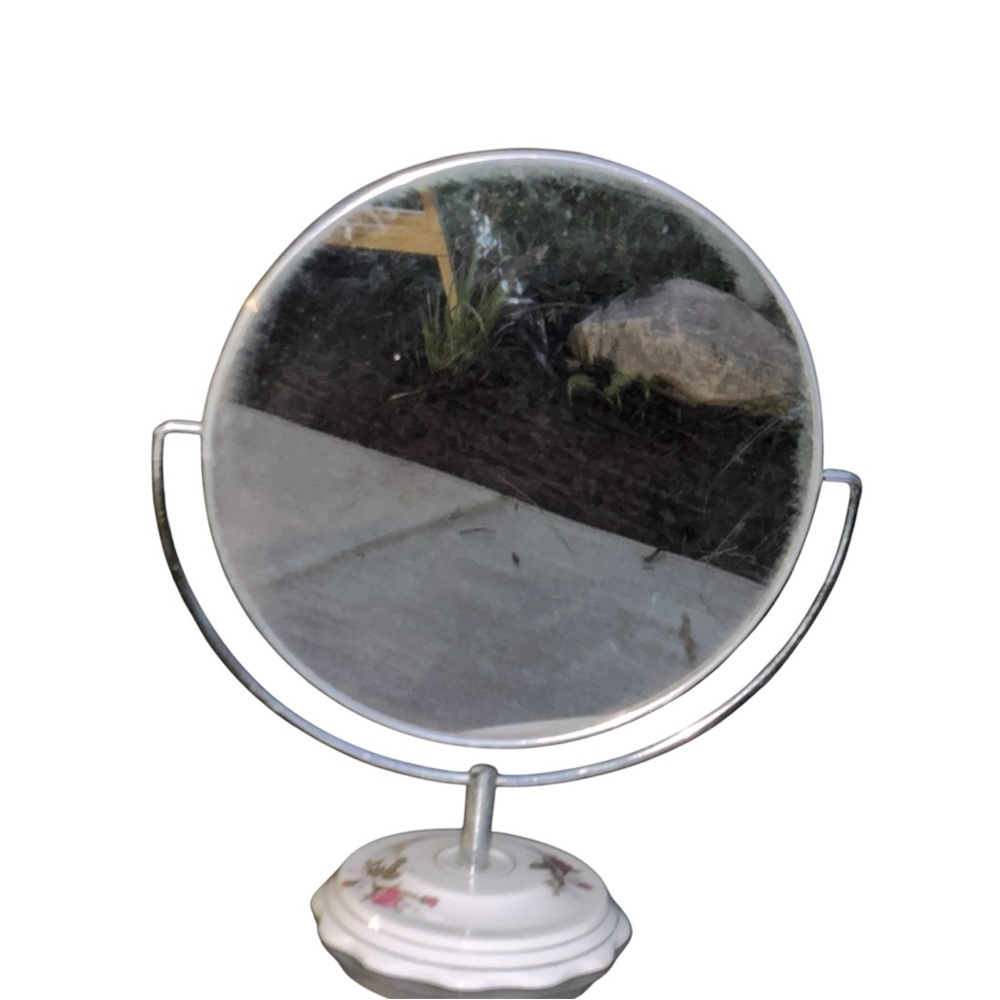 VTG Porcelain Base Double Sided Magnifying Vanity Make Up Mirror Roses Floral - Picture 3 of 10